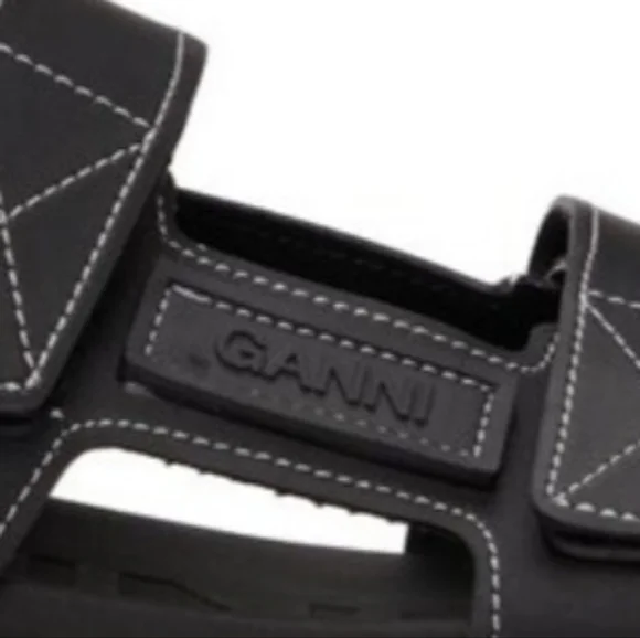 NWT GANNI Recycled Rubber Chunky Logo Platform Black Sandals Flatform Lugged - Picture 9 of 15